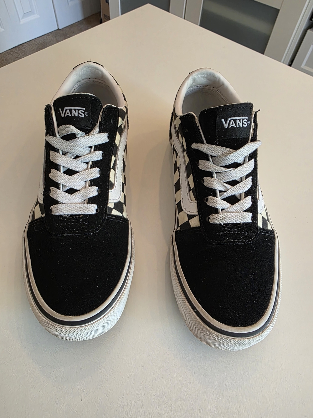 Vans Old Skool Checkerboard Sneakers - Black & White - Size 7.5